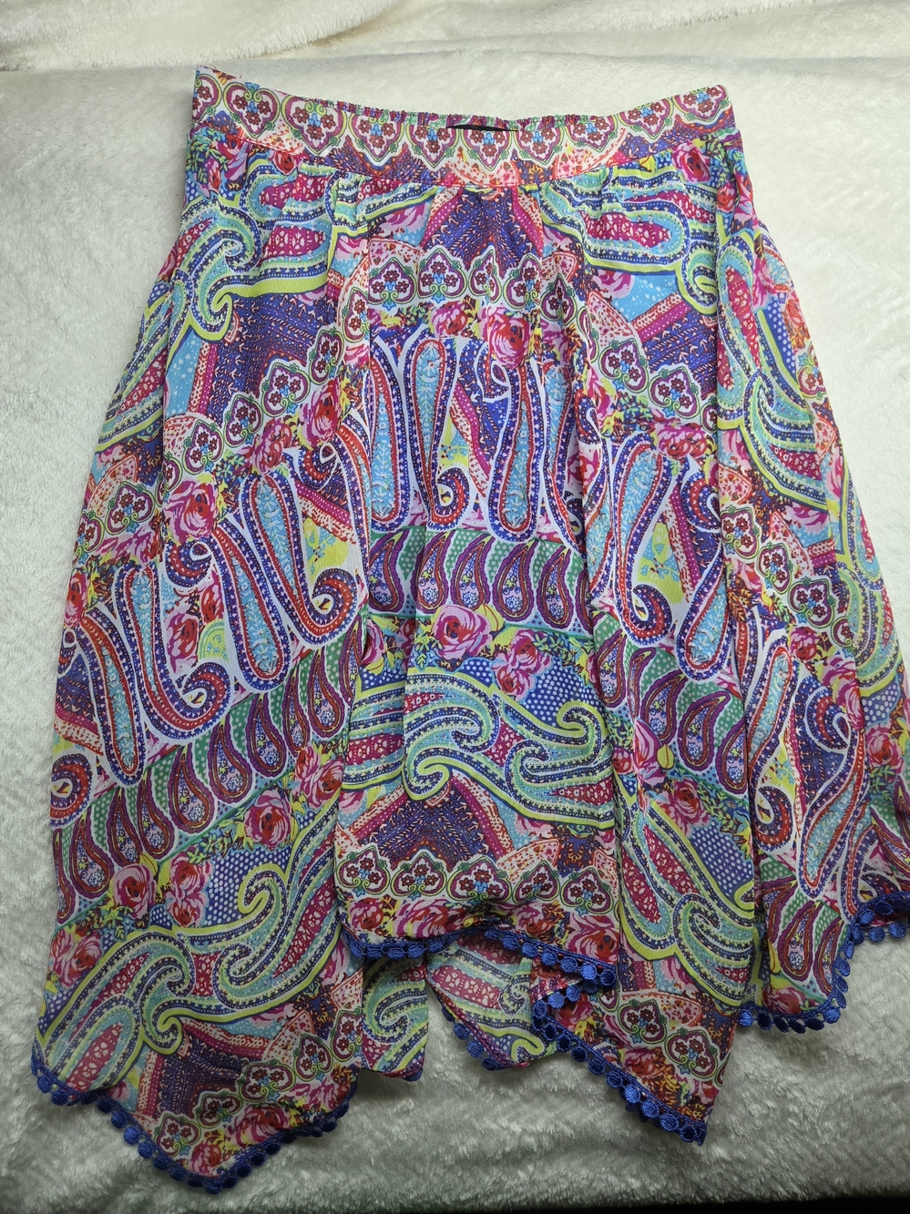 Derek Heart Girls Boho Paisley Handkerchief Hem Skirt Pom Pom NWOT Size 7/8